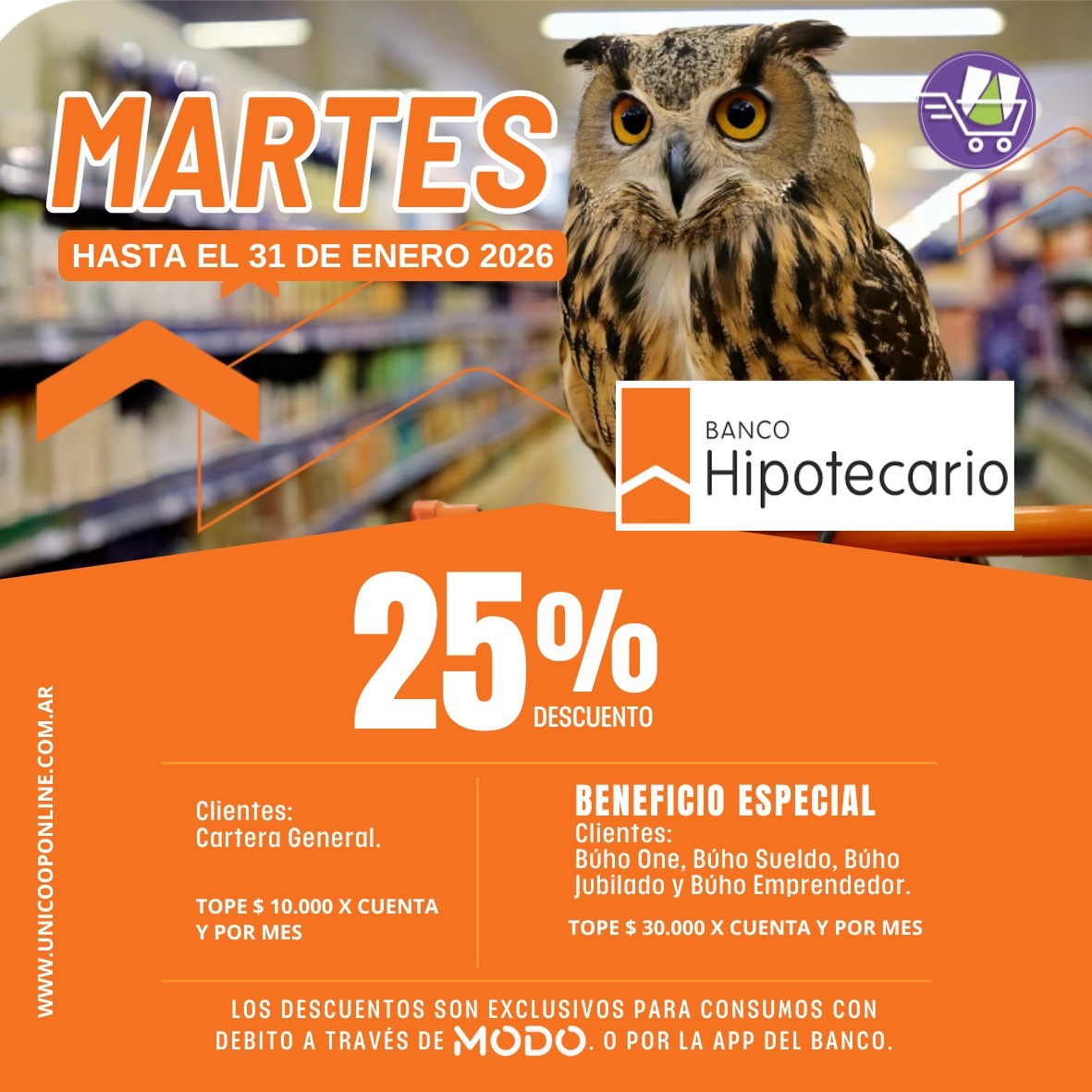 Beneficios Banco Hipotecario 25% OFF
