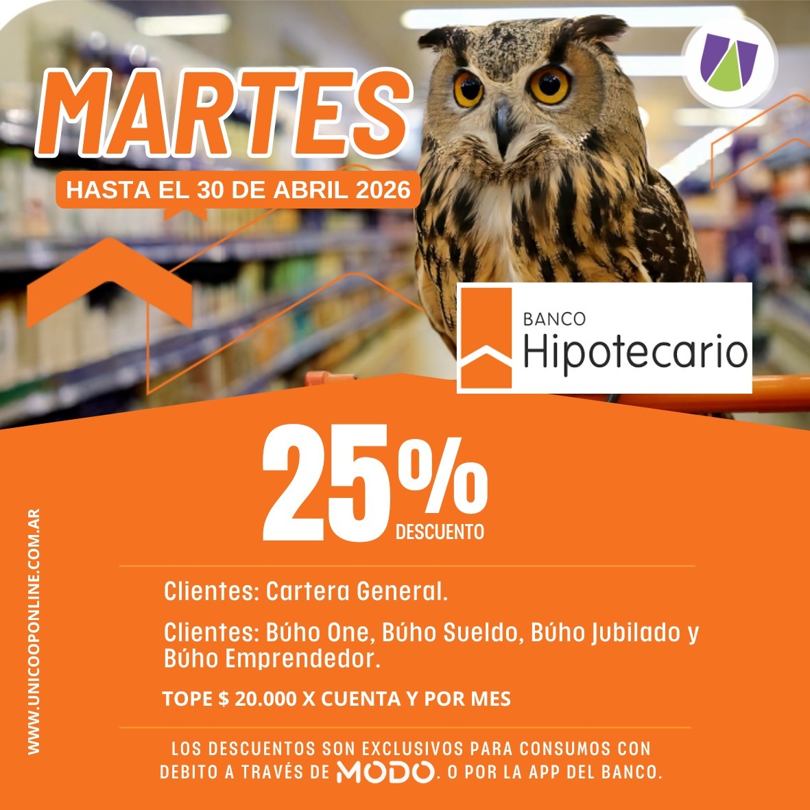 Beneficios Banco Hipotecario 25% OFF